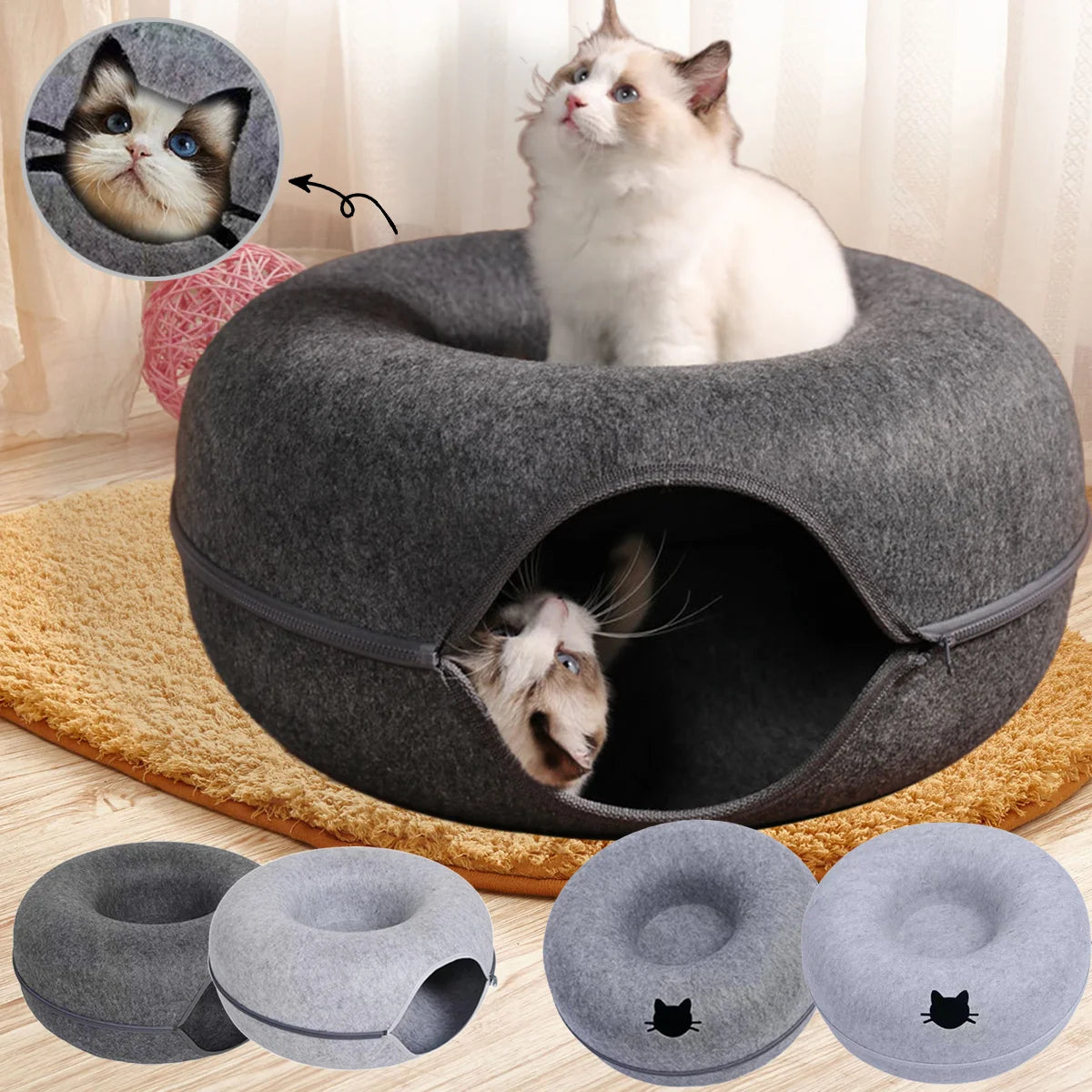 2-in-1 Felt Cat Bed & Tunnel